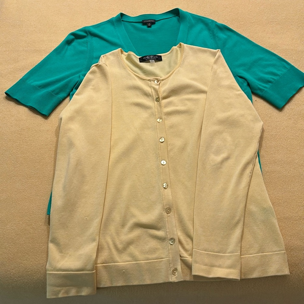 2 sweaters green is a Talbots yellow is a August Silk. Good condition.